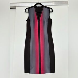 T Tahari Black and Pink Colorblock Midi Dress